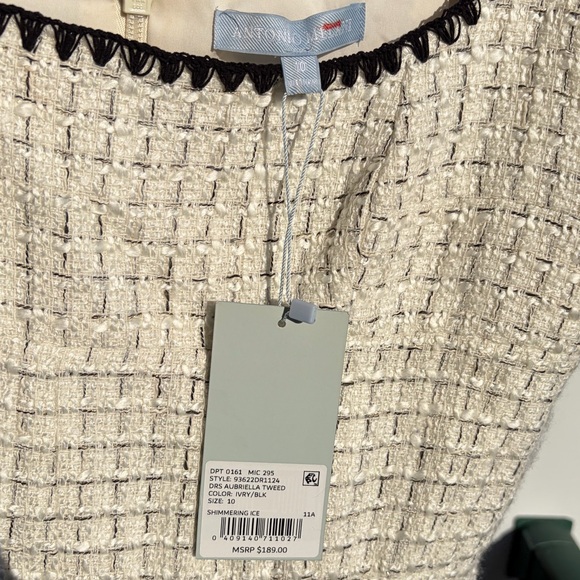 🆕 Antonio Melani Aurelia Tweed Mini Dress Ivory Black Trim Sleeveless Ruffle Hem - Picture 15 of 17